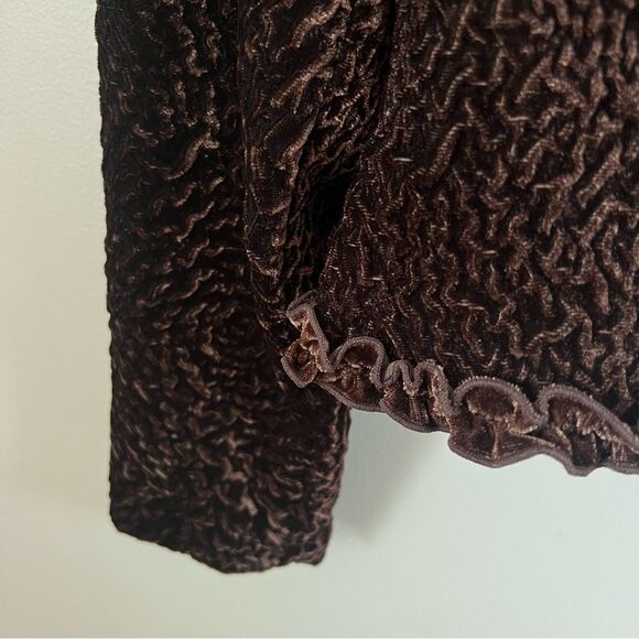 Y2K Emma James Burnout Velvet Textured Ruffled Brown Zip Whimsigoth Blazer SZ 14 - Picture 10 of 13